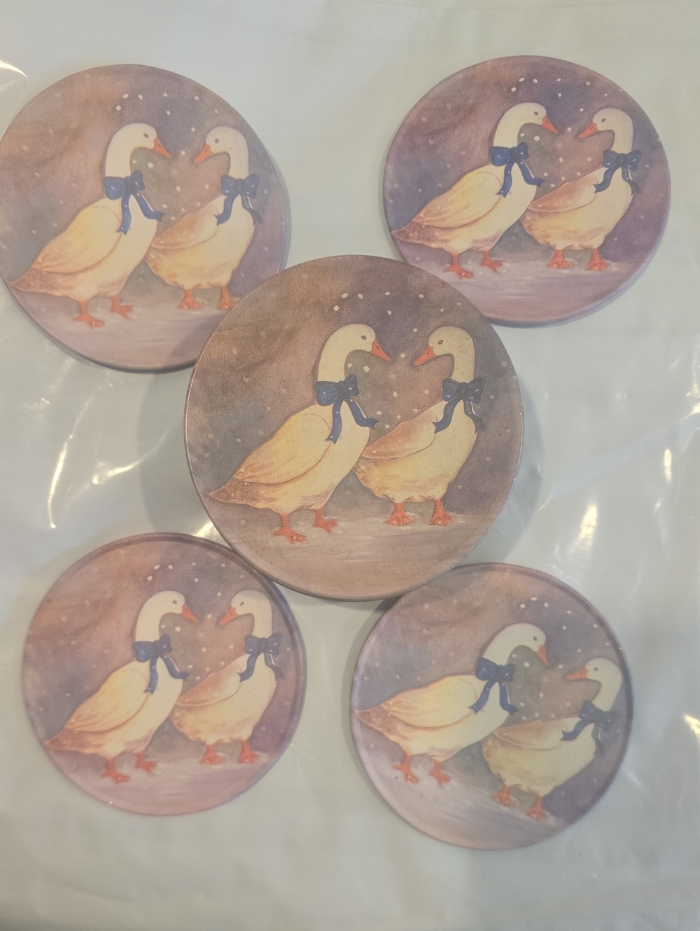 Vintage Goose Couple Round Coasters